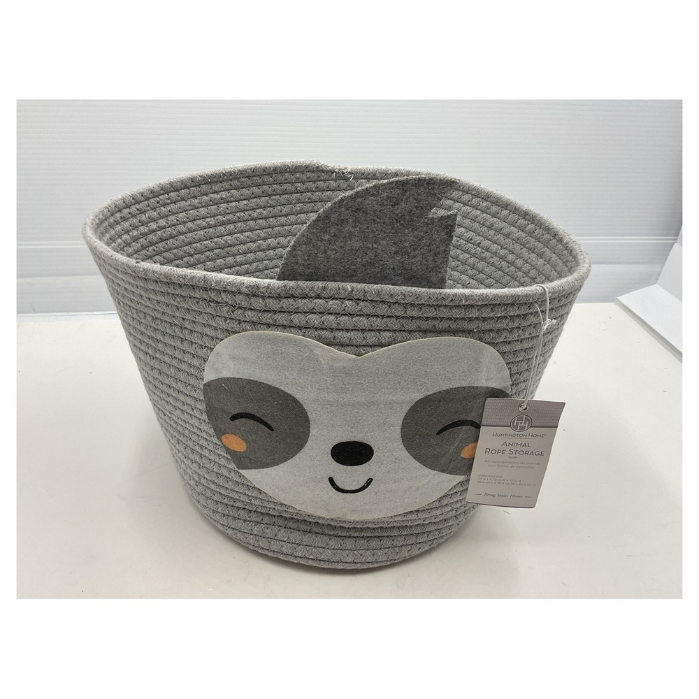 Huntington Home Sloth Animal Rope Storage Basket Gray 12x12x10 Nursery Toy Bin